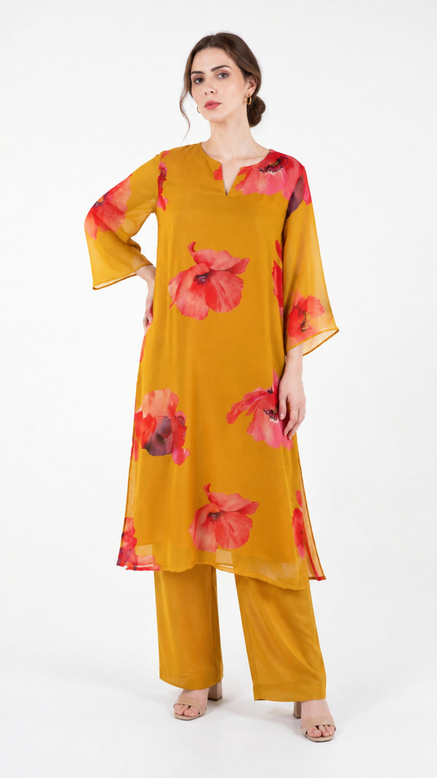 Mustard Floral Print Kurta