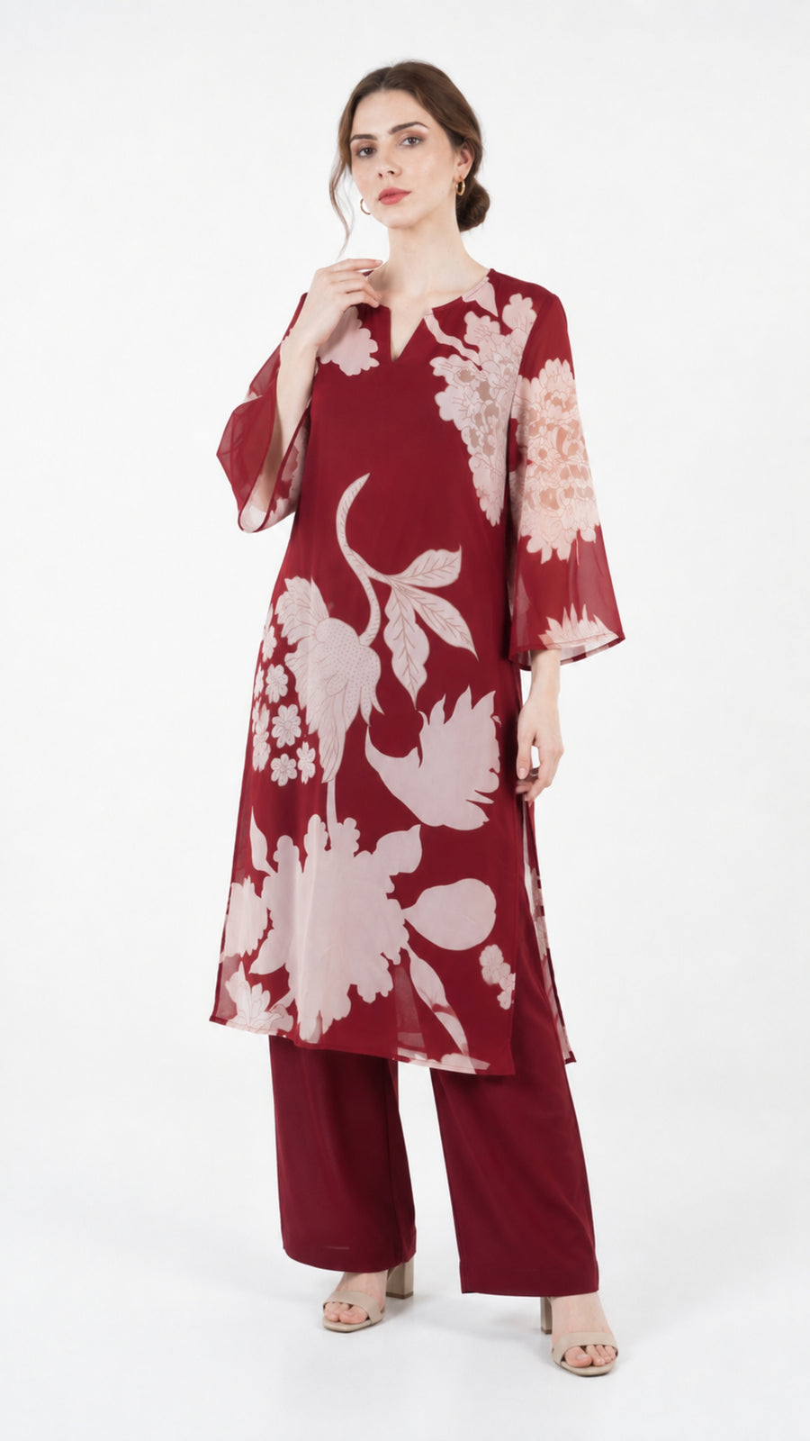 Maroon Floral Print Kurta