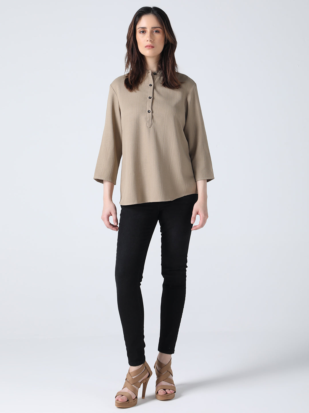 Stand Collar Top - Khaki