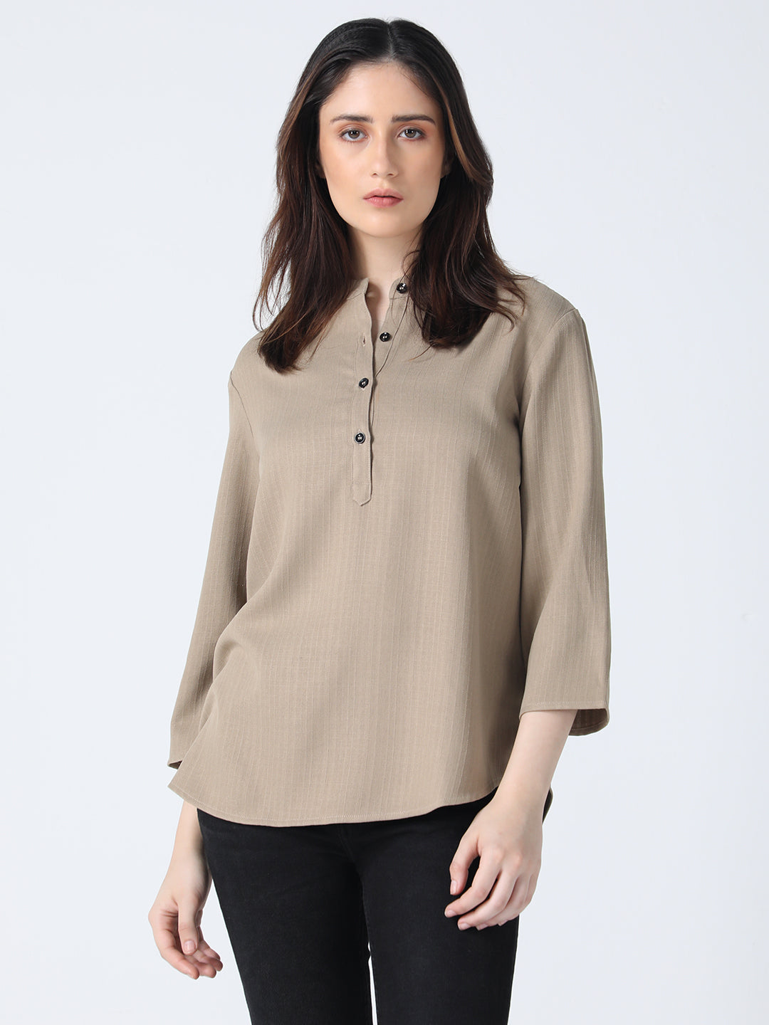 Stand Collar Top - Khaki