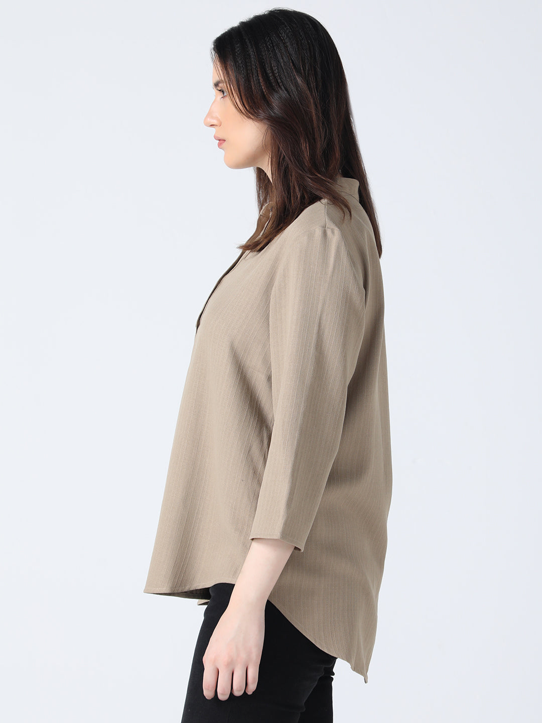 Stand Collar Top - Khaki