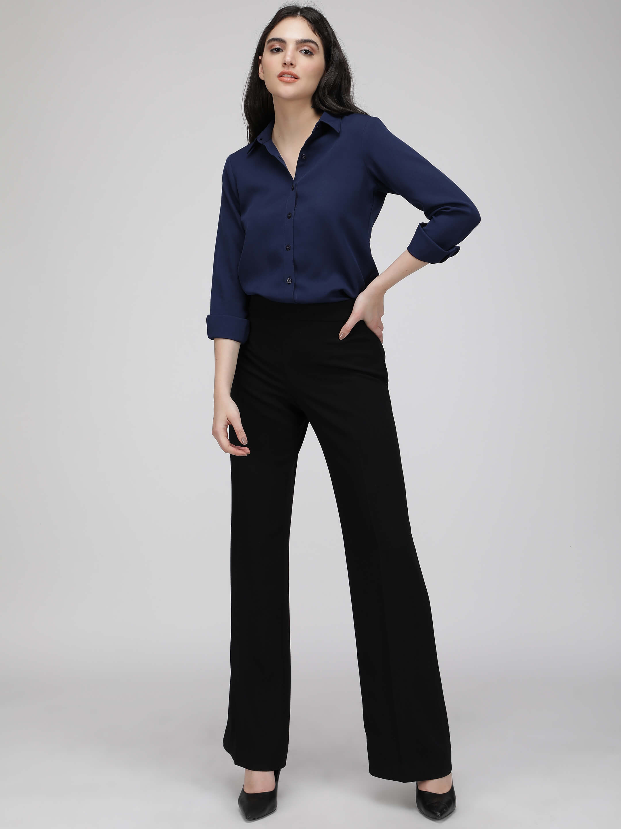 Navy verarbeitete blue formal blouse