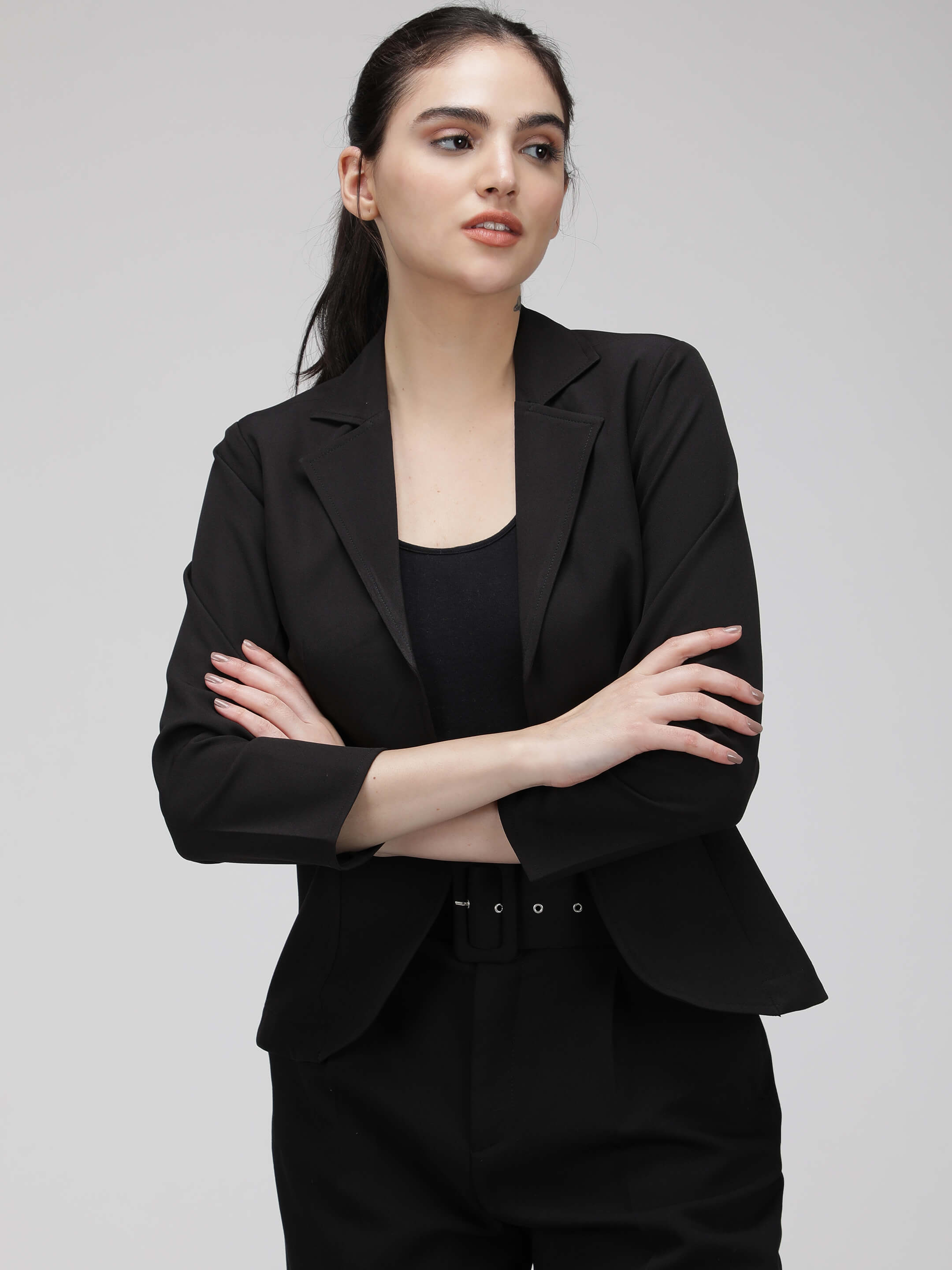 Crepe black long deals blazer new look