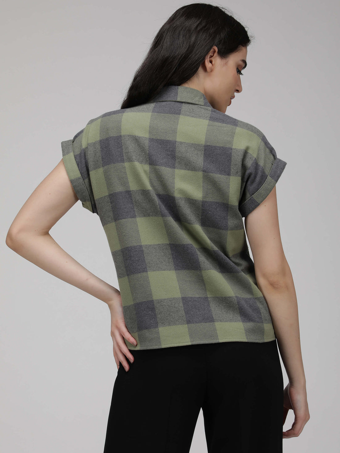 Green Checkered Crop-Shirt