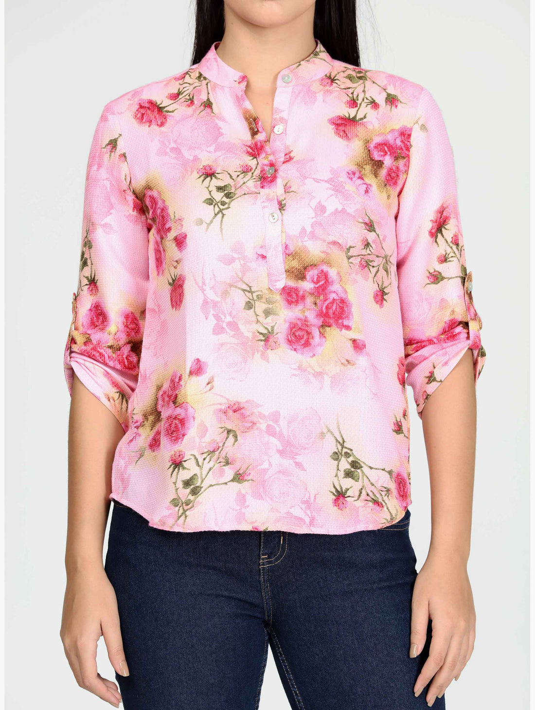 Pink  Stand Collar Top