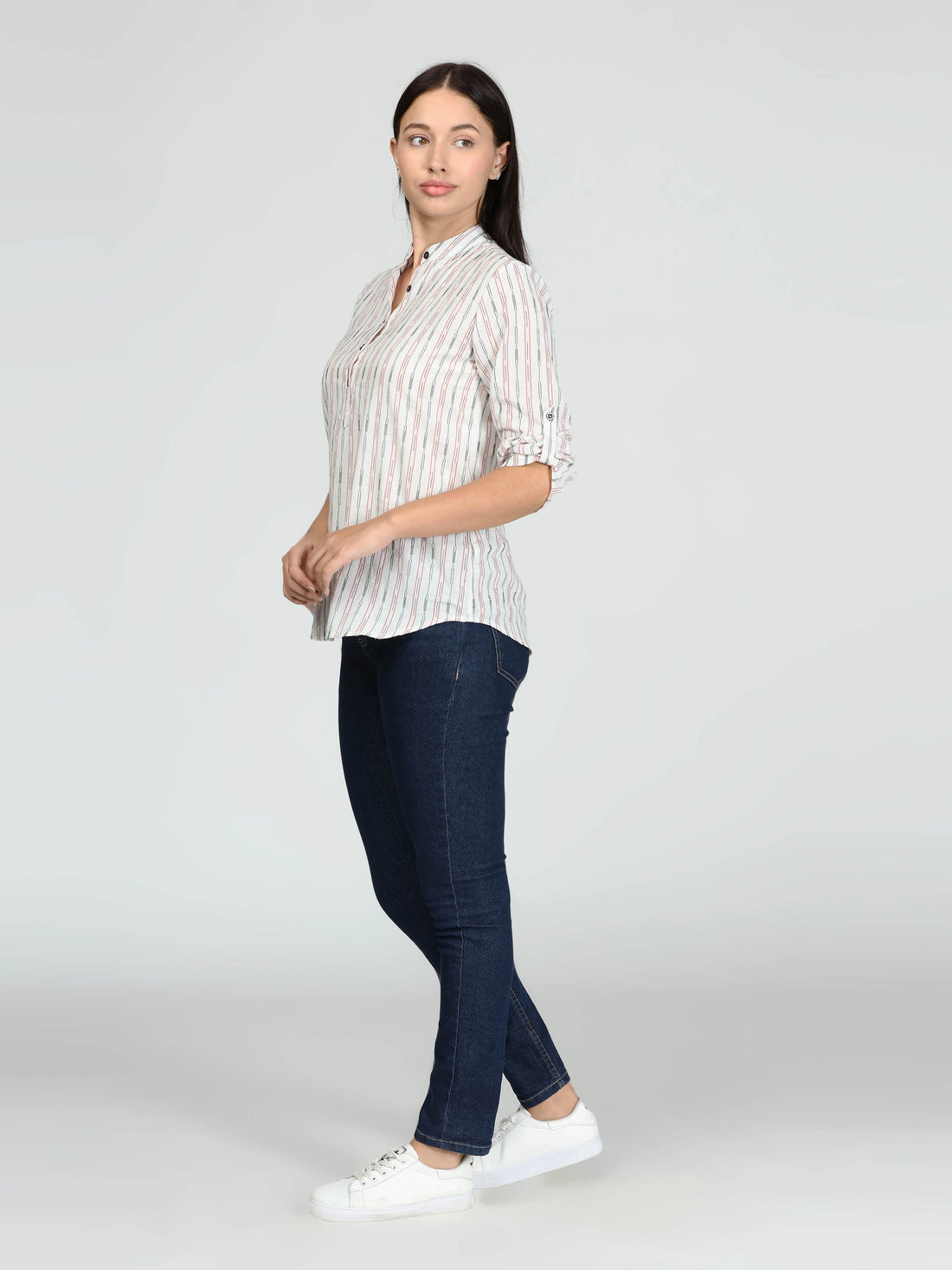 White Stand Collar Top