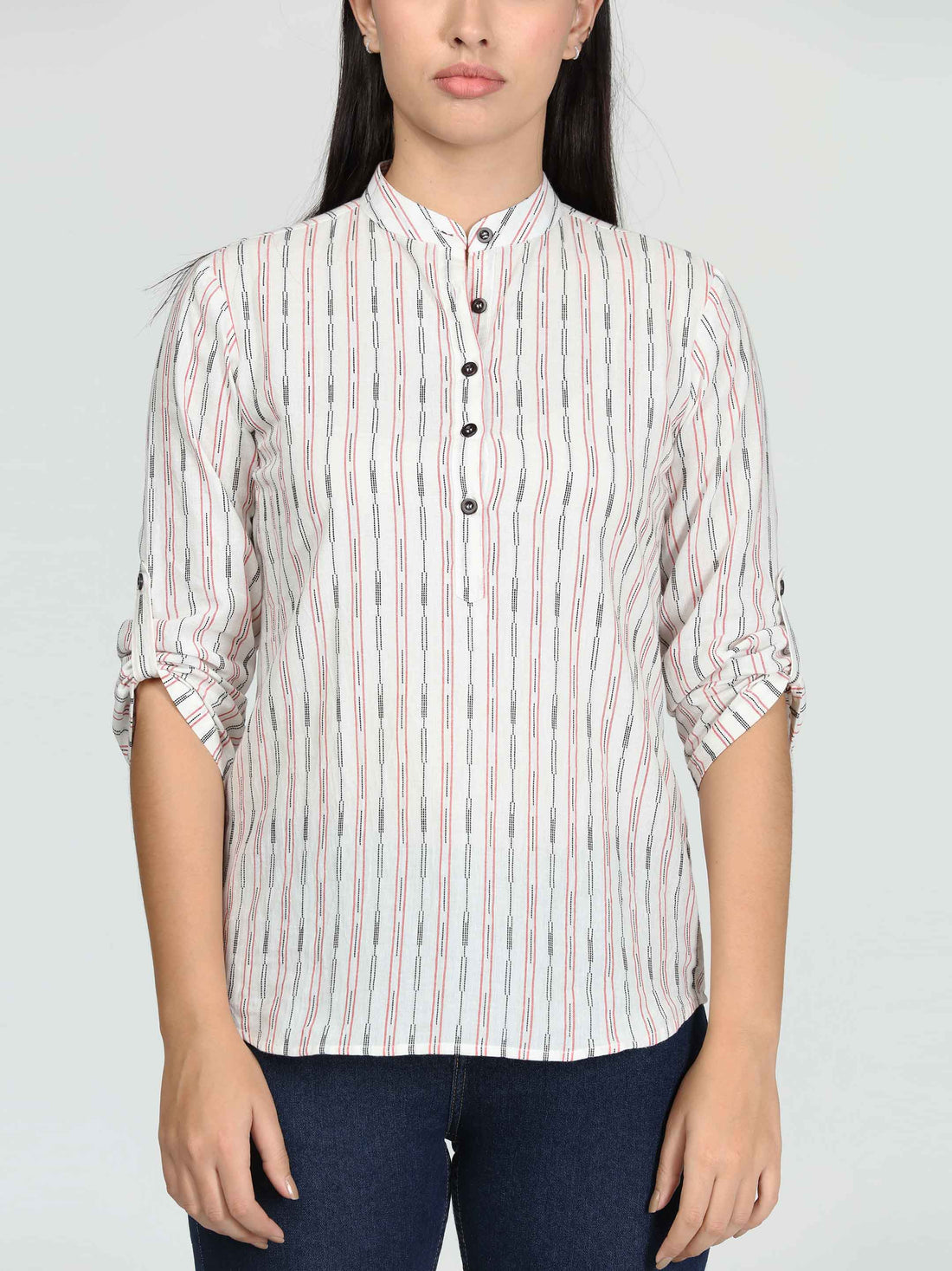 White Stand Collar Top