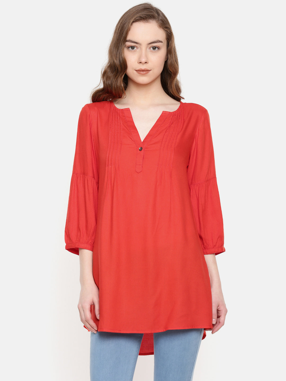 V neck red tunic top