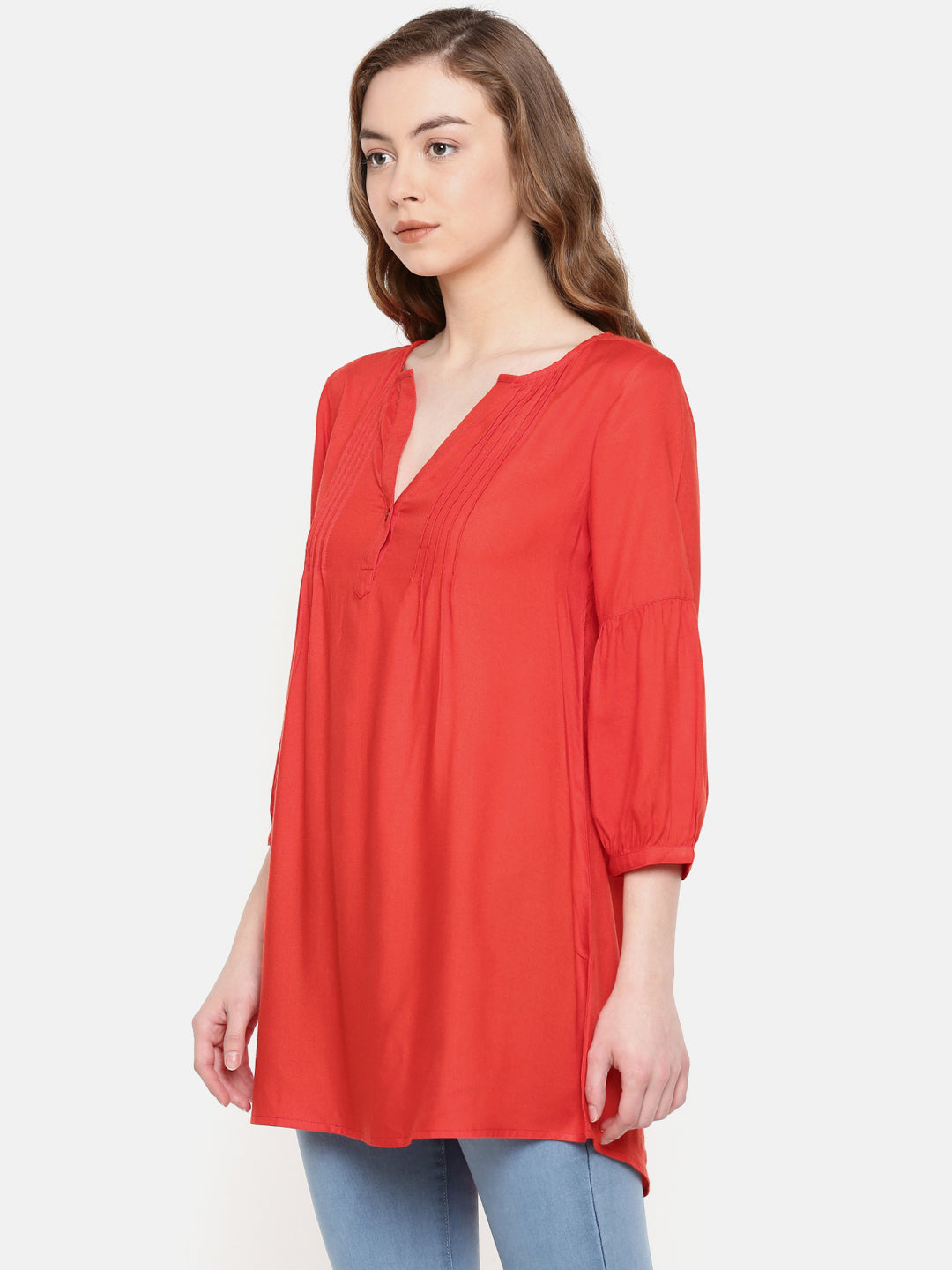 V neck red tunic top