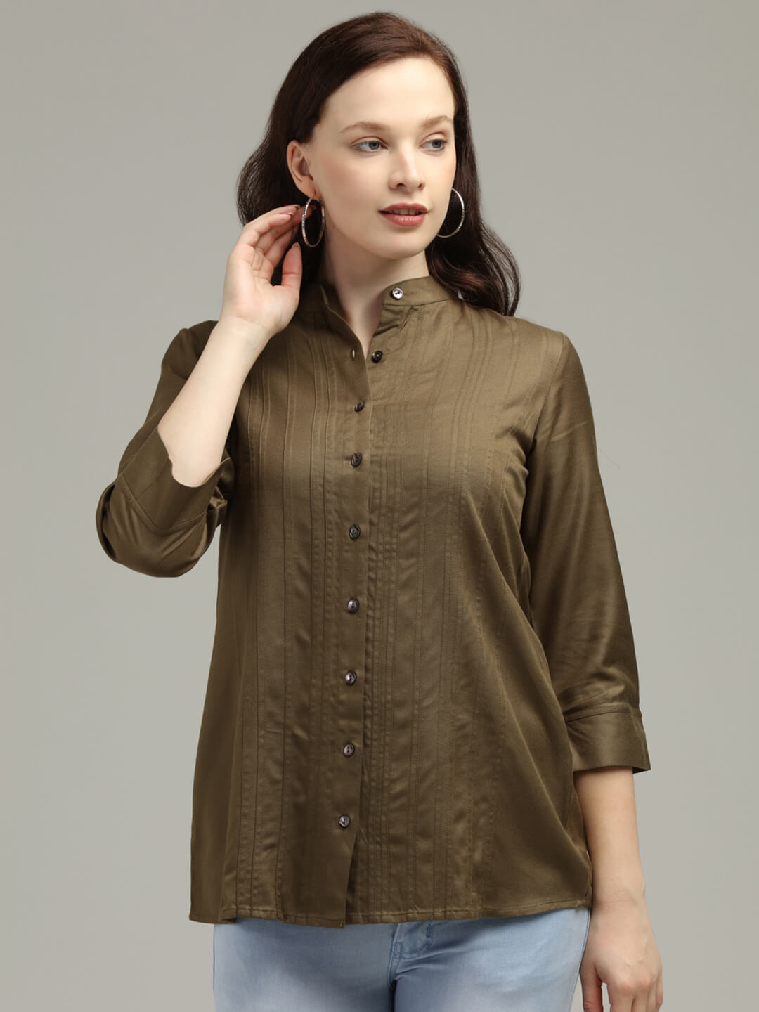 Olive  Pinntuck Top