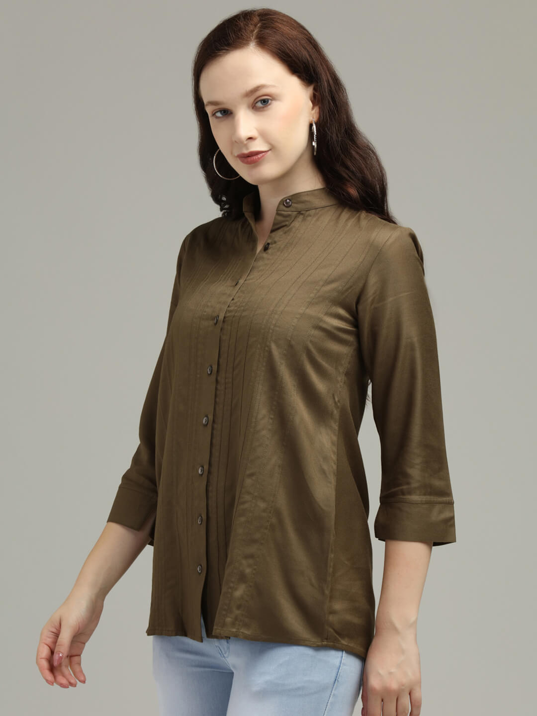 Olive  Pinntuck Top
