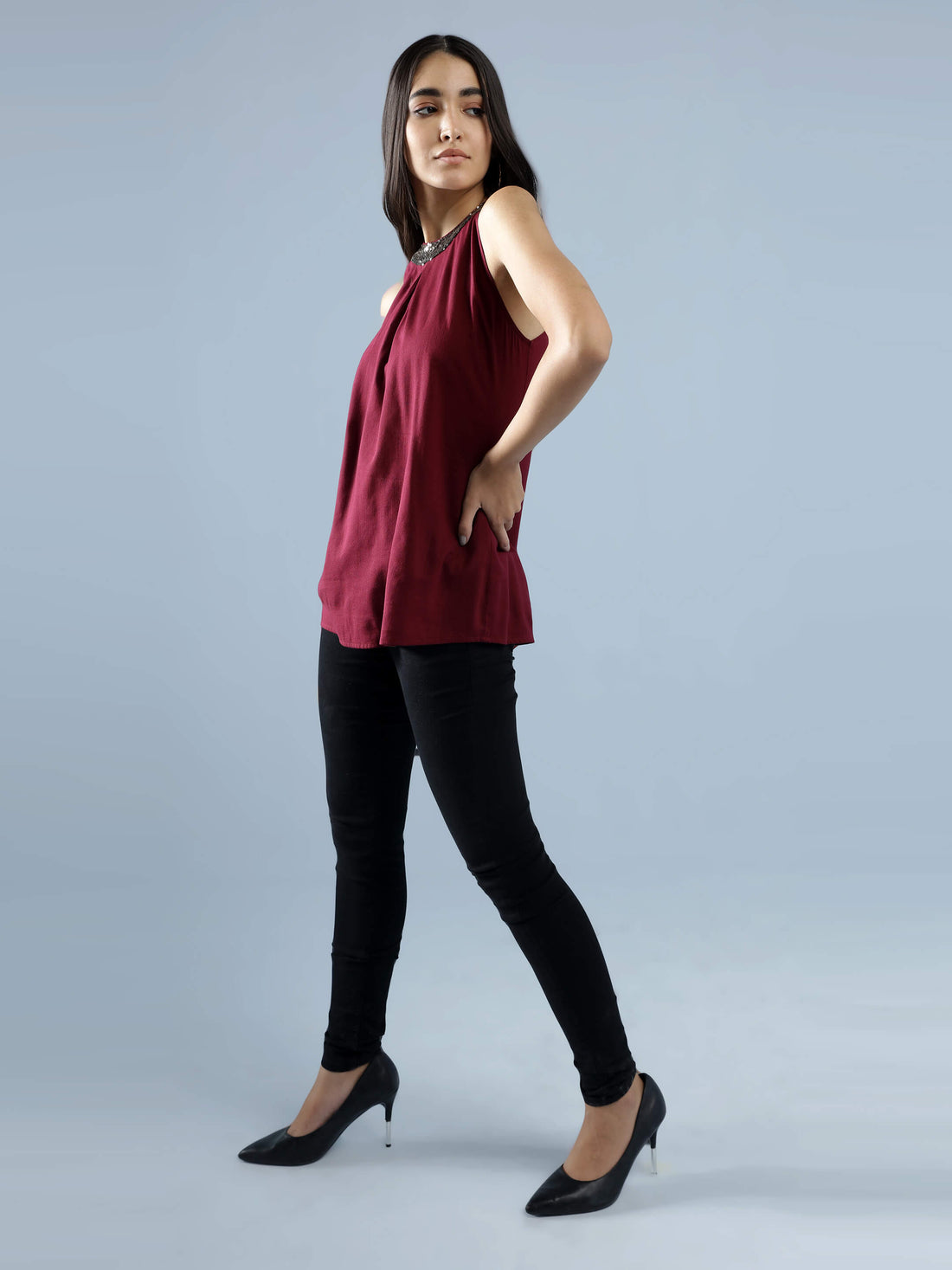Maroon In cut Top