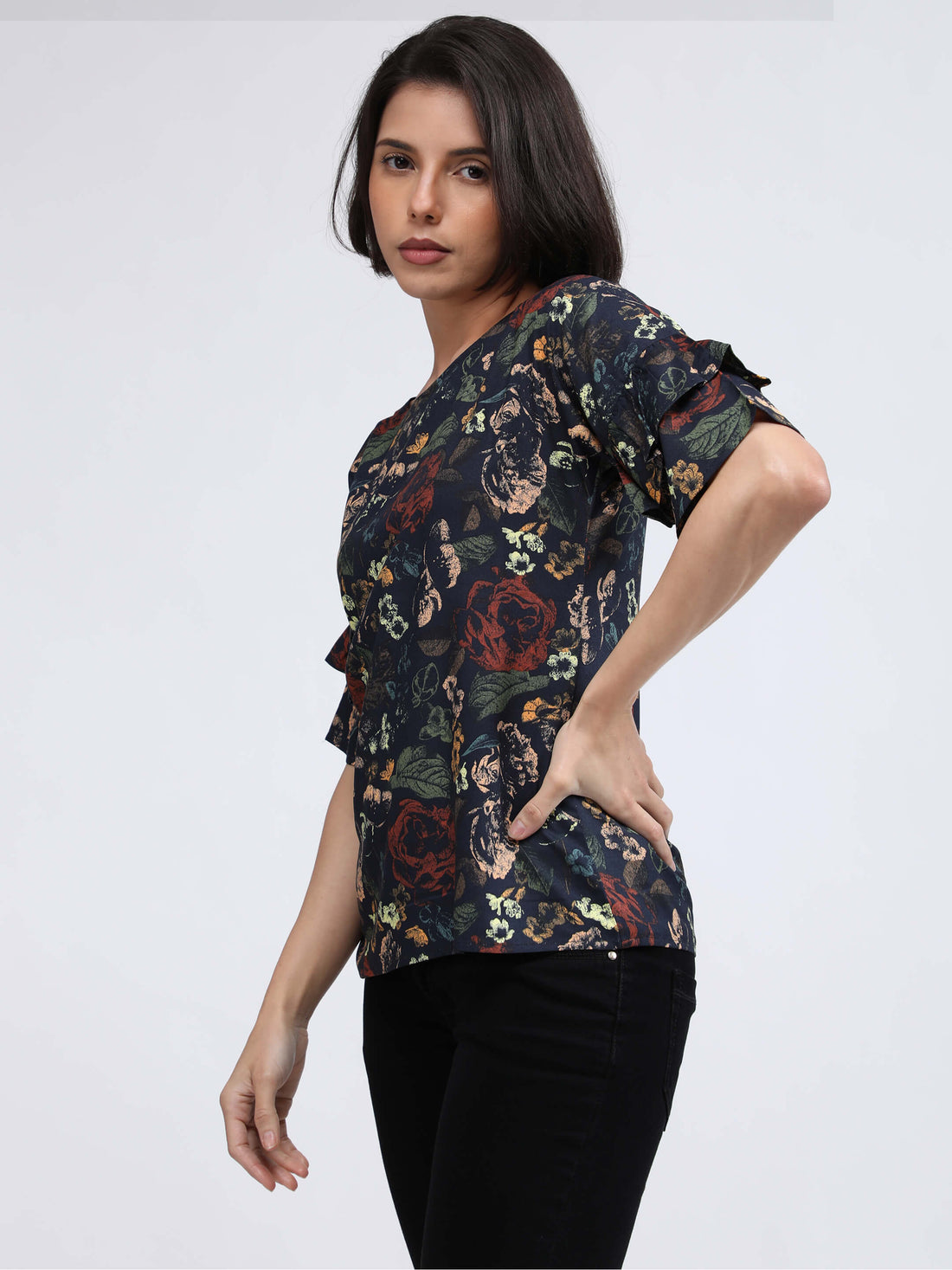 Black floral blouse