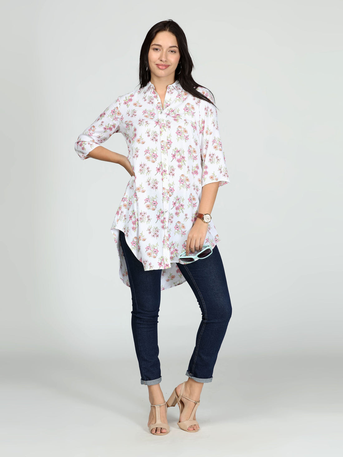 White Floral Tunic