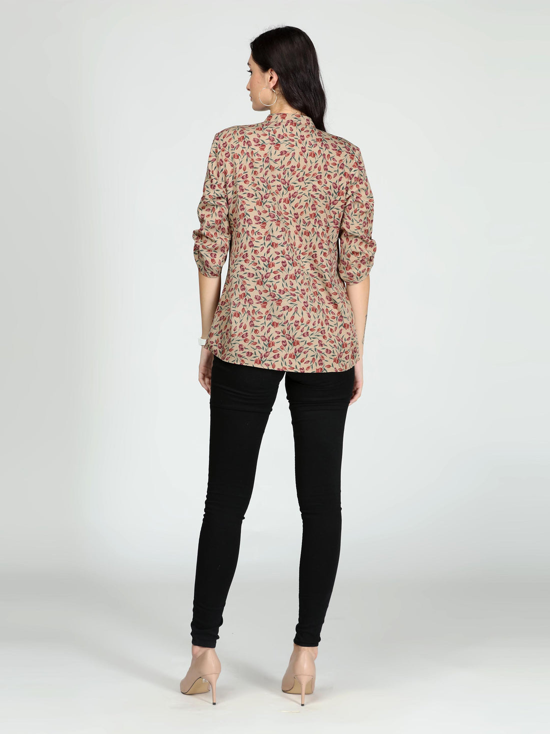 Beige  Stand Collar Top