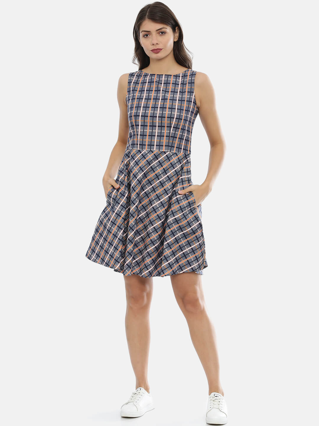 Sleeveless Checkered Dress